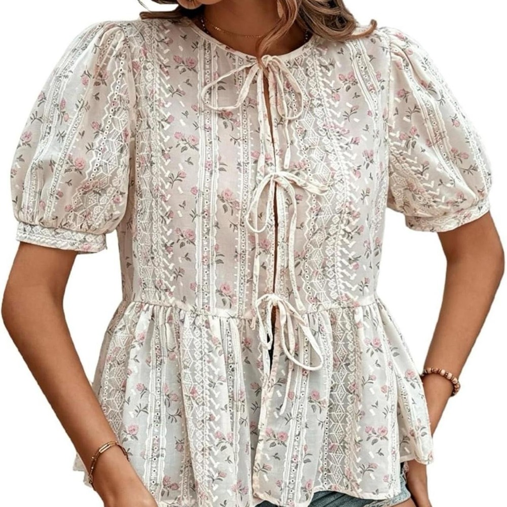 Floral Tie Blouse plus-size